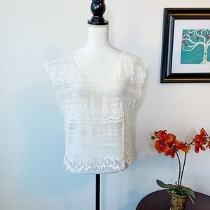 🍋 Flying Tomato • White Crochet Boho Top